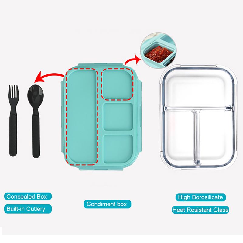 Baispo Lunch Box For Kids Glass Microwave Bento Box Food Container And Compartment Storage School Leakproof Kitchen Heated T200710