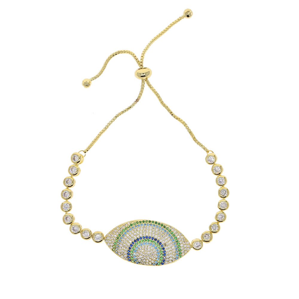 New Fashion Evil Eye Gold Color Round Tennis Bracelet Bangle for Women paved Color cz Adjustable Luxury Jewelry for Wedding Engagement Gift