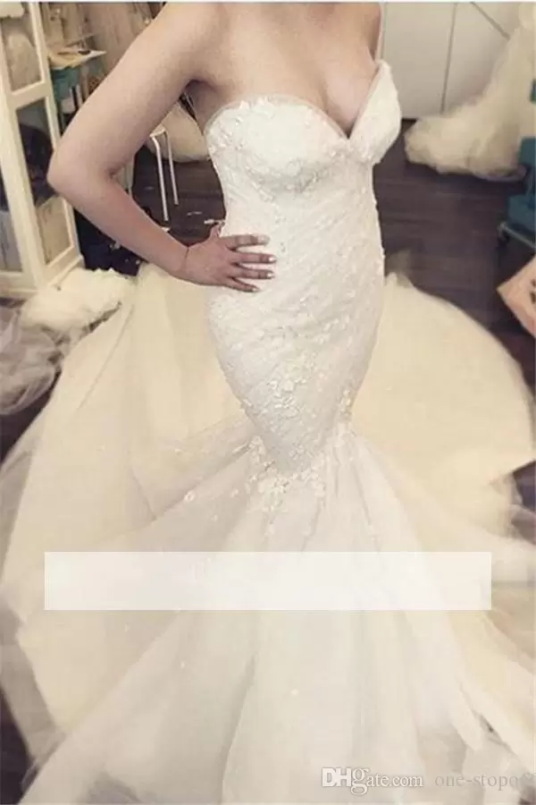 Gorgeous Mermaid Wedding Dresses Bride Gowns With Detachable Train Tulle Lace Applique Sweetheart Necke Custom Made Plus Size Vestido De Novia