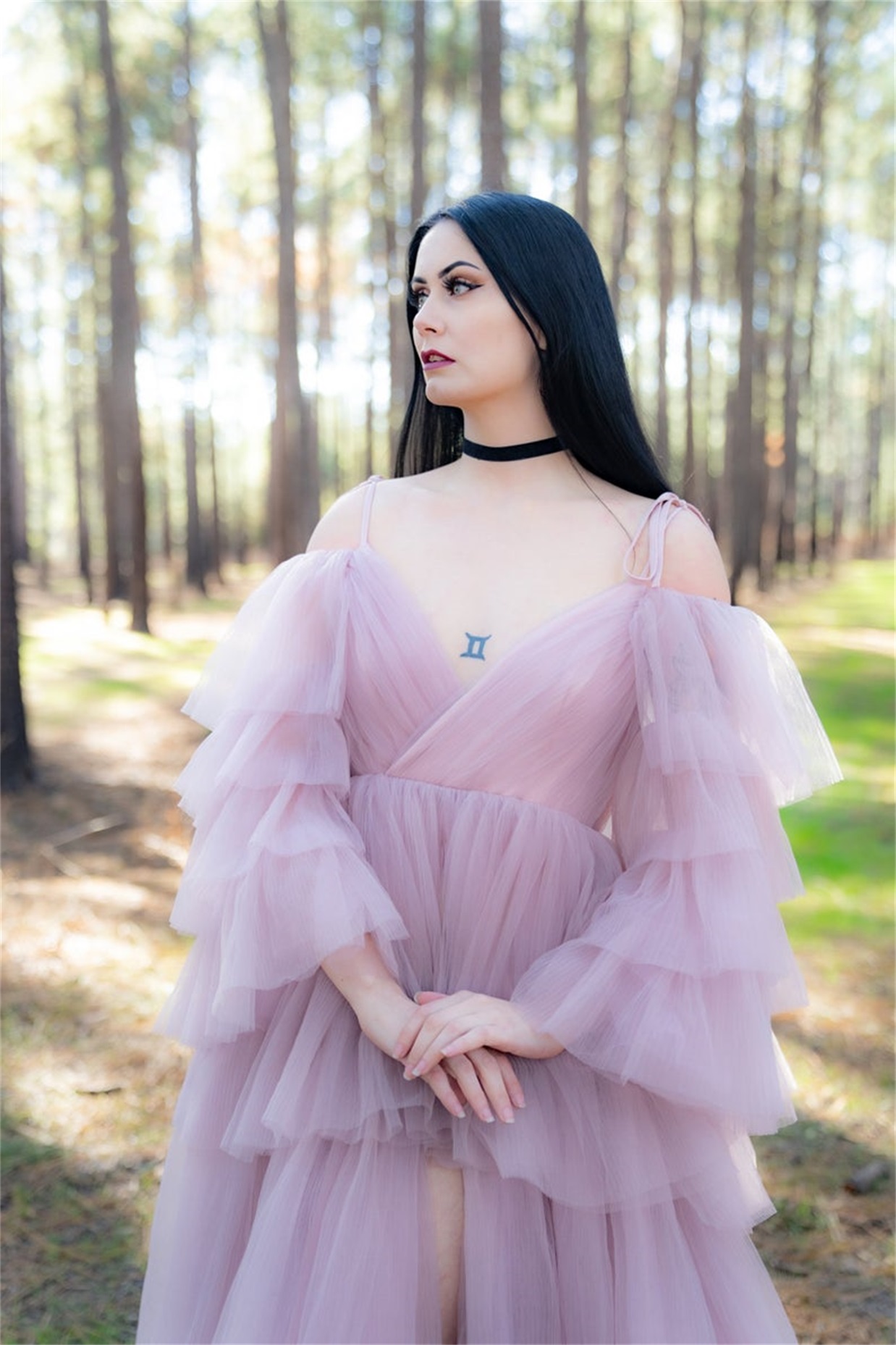 Illusion Tiered Ruffles Photoshoot Dress Pregnant Women Winter Kimono Party Prom Gowns Sleepwear Bathrobe Ladies Nightgown Robe