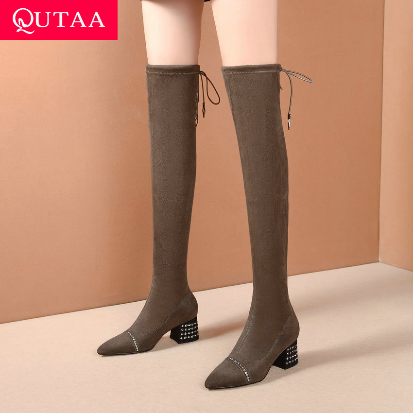 QUTAA 2021 Crystal Square Heel Pointed Toe Over The Knee Boots Stretch Fabrics Lace Up Autumn Winter Women Long Boots Size 34-41, Black
QUTAA 2021 Crystal Square Heel Pointed Toe Over The Knee Boots Stretch Fabrics Lace Up Autumn Winter Women Long Boots Size 34-41, Black