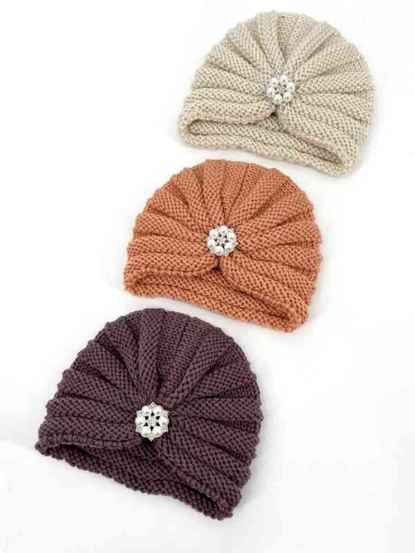 2pcs Baby Faux Pearl Decor Knit Hat SHE