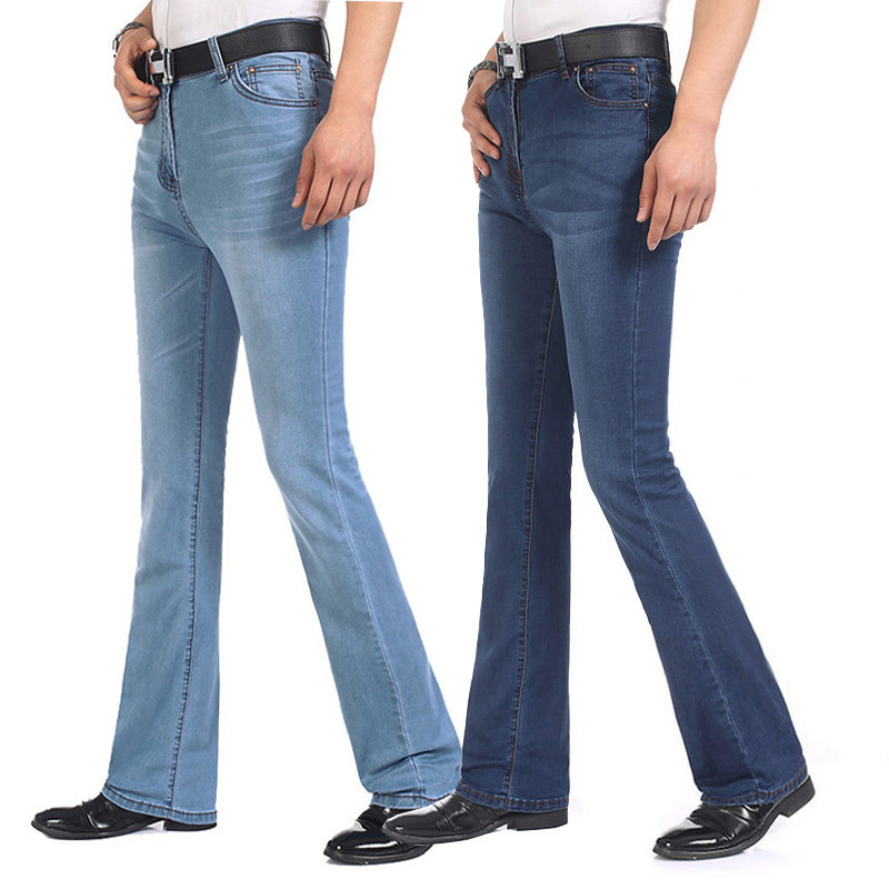 Free Shipping Men's High Quality Business Casual Boot Cut Jeans Mid Waist Flares Semi-Flared Bell Bottom Pants Plus Size 27-38 201123