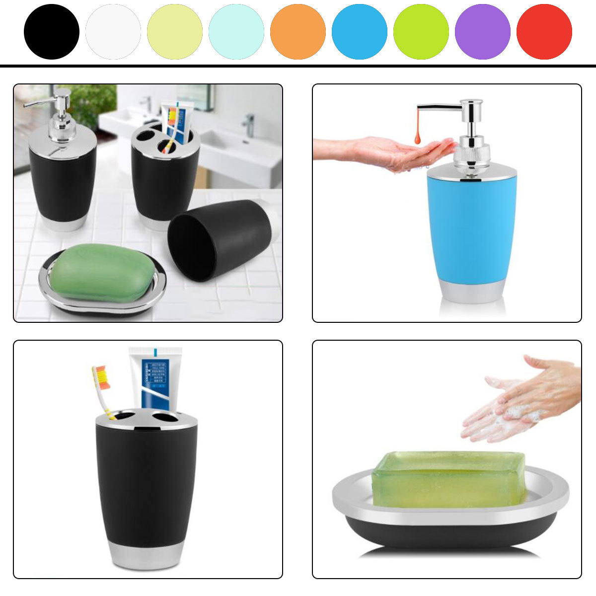 4Pcs/set Plastic Bathroom Suit Bath Accessories Cup Toothbrush Holder Soap Dish Dispenser Bottle Washroom Accessories LJ201204