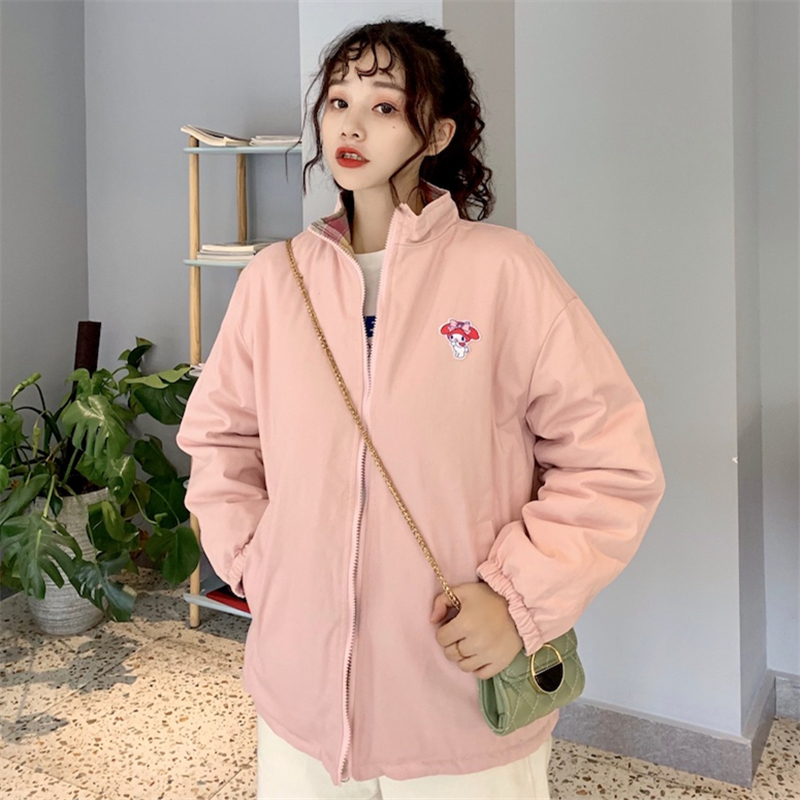 Winter Double Sided Down Jacket Women Japanese Harajuku Cotton Coat Loose Warm Women Padded Winter Outerwear Reversible Jacket 200928