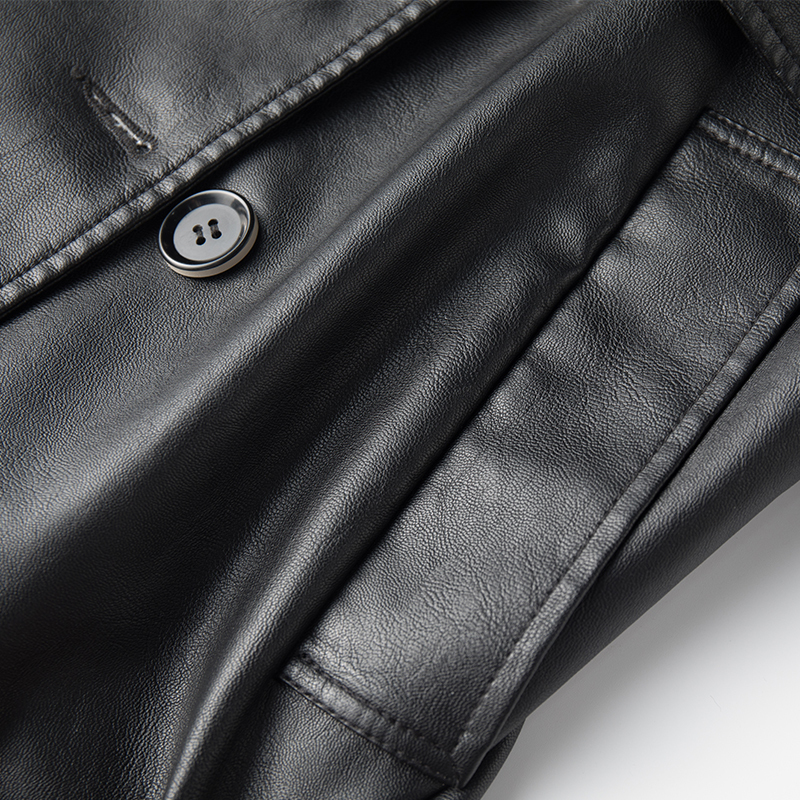 Lautaro Black faux leather trench coat for women raglan sleeve women fashion clothing Double breasted leather jacket women 201030