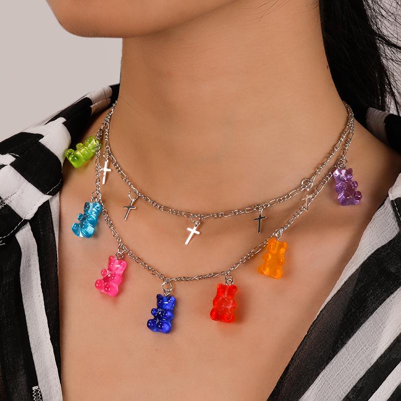 2021 Silver Color Alloy Cross Pendants Necklaces Women Colorful Cartoon Bear Chain Necklaces for Female Valentine's Day DIY Gift
2021 Silver Color Alloy Cross Pendants Necklaces Women Colorful Cartoon Bear Chain Necklaces for Female Valentine's Day DIY Gift
