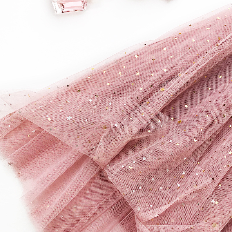 New Spring Tulle Skirts Womens Fashion Shining Star Mesh Tutu Skirt Pleated Long Skirts Midi Skirt Saias Faldas Jupe Femme T200324