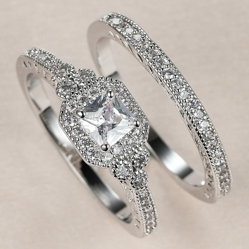 Wedding Rings Classic Female White Crystal Stone Ring Set Charm Silver Color For Women Cute Bride Square Zircon Engagement
Wedding Rings Classic Female White Crystal Stone Ring Set Charm Silver Color For Women Cute Bride Square Zircon Engagement