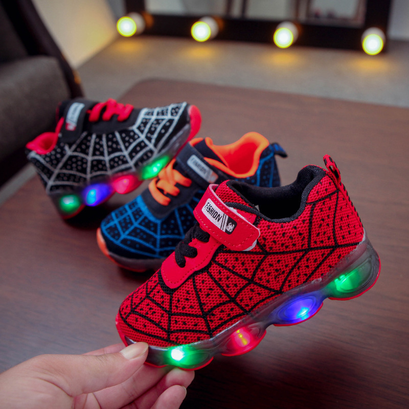 Kids Casual Shoes Luminous Sneakers Mesh Spider-Boy Girl Led Light Up Shoes Glowing With Light Kids Shoe Children Led Sneakers 201201