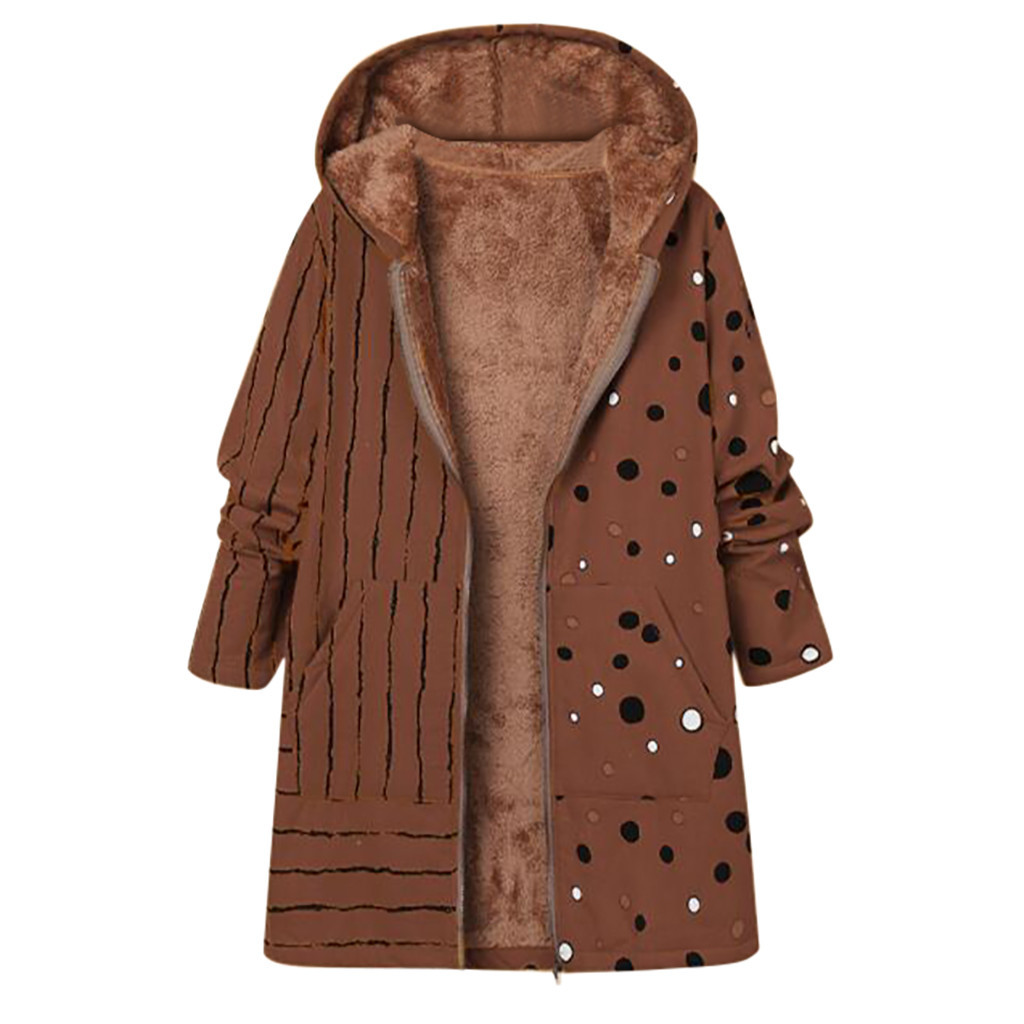 Womens Plus Size Print Coat Winter Warm Vintage Pockets Oversize Hooded Coats Female Casual Outwear Fleece Jacket For MOM#G1