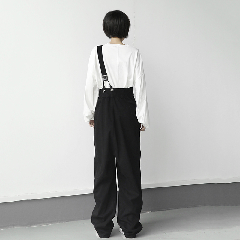 EAM High Waist Black Brief Long Wide Leg Overalls Trousers Loose Fit Pants Women Fashion Spring Autumn 1DB200 201228