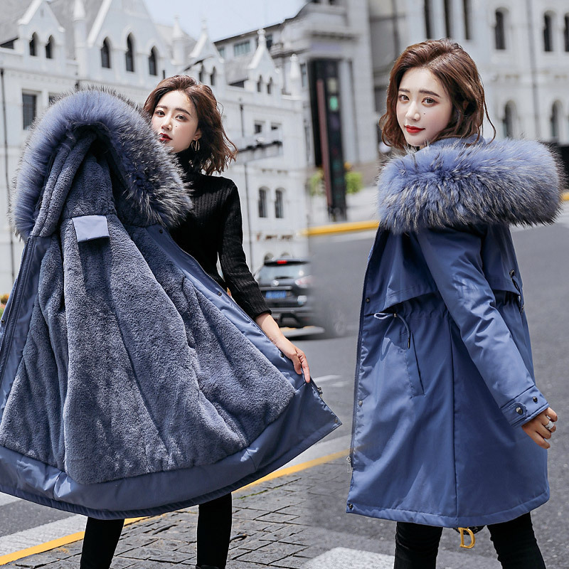Hooded Fur Collar Thick Warm Winter Jackets Coats Womens Wool Liner Long Down Parkas Winter Plus size Jacket Women Snow Coat 201007