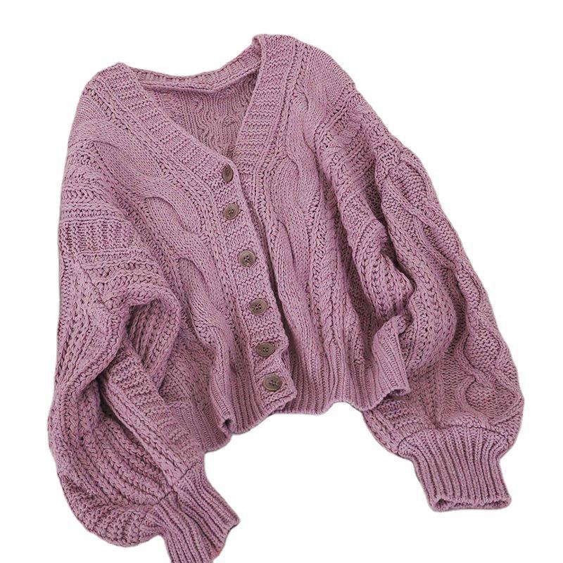 Autumn Winter Women's Cardigan Korean Style The Retro Solid Color V-neck Knitted Cardigan Loose Short Twist Sweater Coats LL503 201031