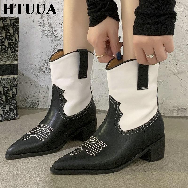 HTUUA Brand Design Embroidery Women's Autumn Boots 2020 New Pointed Square Heel Western Boots Ladies Short Ankle Booties SX42671, Black white
HTUUA Brand Design Embroidery Women's Autumn Boots 2020 New Pointed Square Heel Western Boots Ladies Short Ankle Booties SX42671, Black white