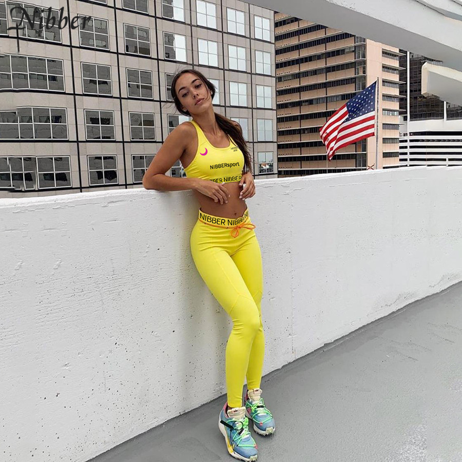 Nibber street sportswear women tank tops leggingss 2 pieces suits summer Printing vest stretch Slim Fitness Active Wear sets 201104