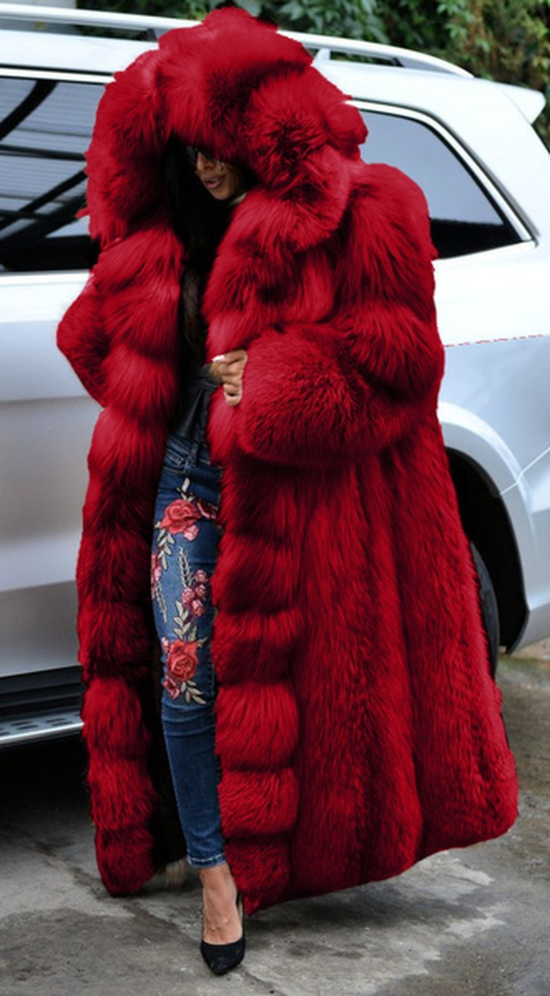 Yskkt Faux Fur Coat Women Thicken Autumn Winter Warm Hooded Coat Super Long Coats Oversized Ladies Coats and Jackets Plus Size 201212