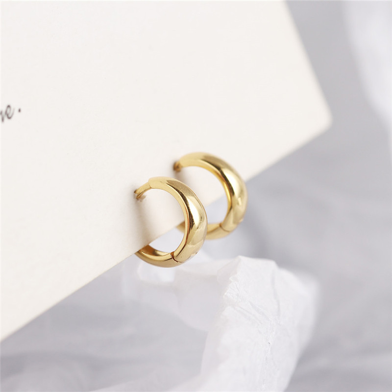 Women Earrings 100% 925 Sterling Silver Wide Surface Stud Earring Silver /Gold Color Female Circle Hoop Earrings
