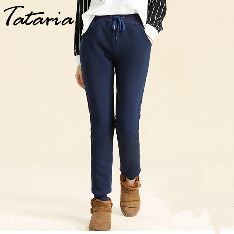 Winter Cashmere Harem Warm Pant's Velvet Thick Lambskin Sweatpant for Loose Trousers 220325