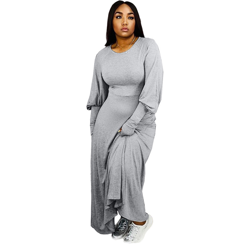 Women Long Sleeve Casual Dresses Autumn Winter Loose Plain Maxi Dress Elegant Cute Long Dress Floor Length