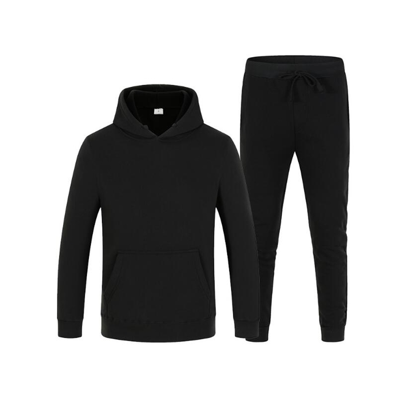 2021 New Tracksuit Men Sets Hooded Sweatshirts Fleece Sportswear Sweatpants Hoodies Men's 2 Piece GVN7, Black