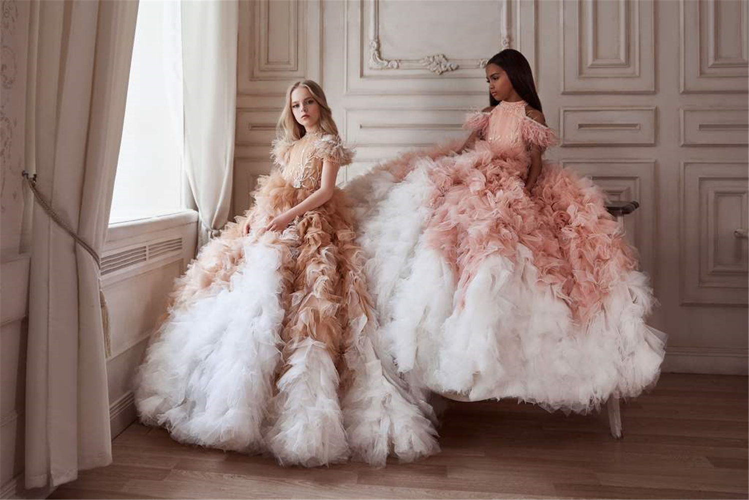 new girls pageant dresses crystal beaded sweep train tiered riffles girls birthday party gowns mixed color kids formal evening gowns