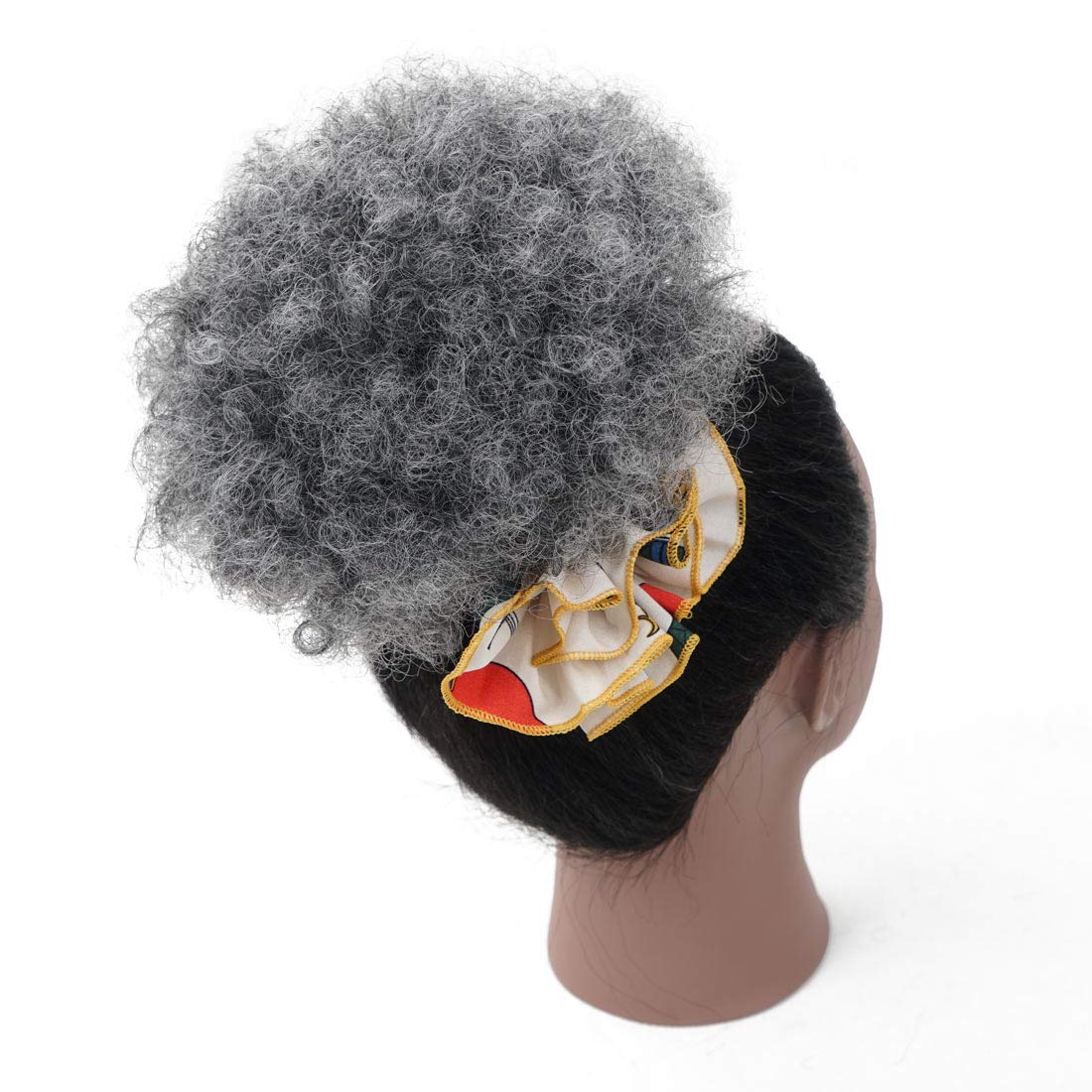 Hot sell 100% real hair gray puff afro ponytail hair extension clip in Remy afro kinky curly drawstring ponytails grey hair piece 120g