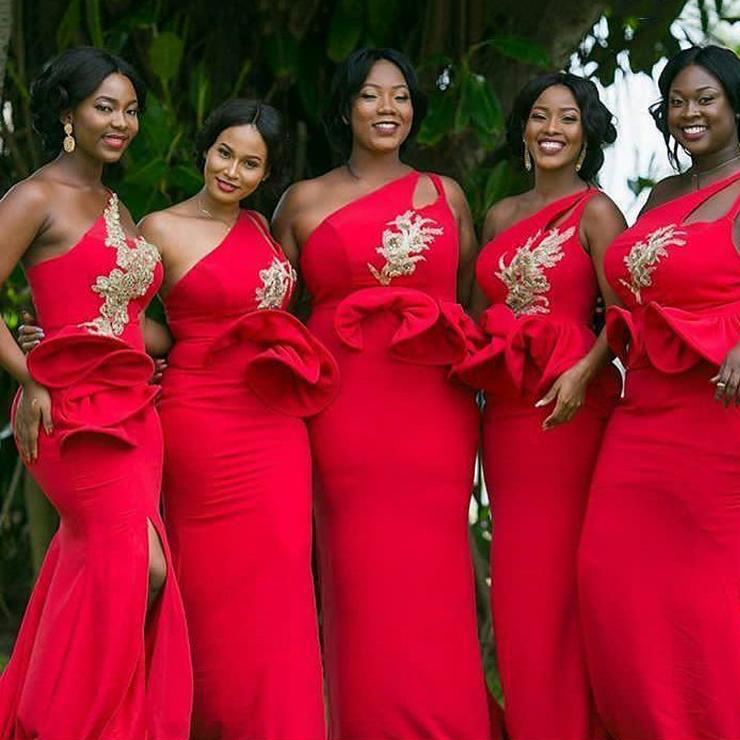 2021 Red Bridesmaid Dresses One Shoulder Keyhole Lace Applique Peplum Mermaid Front Slit Custom Made African Made of Honor Gown Vestidos
2021 Red Bridesmaid Dresses One Shoulder Keyhole Lace Applique Peplum Mermaid Front Slit Custom Made African Made of Honor Gown Vestidos