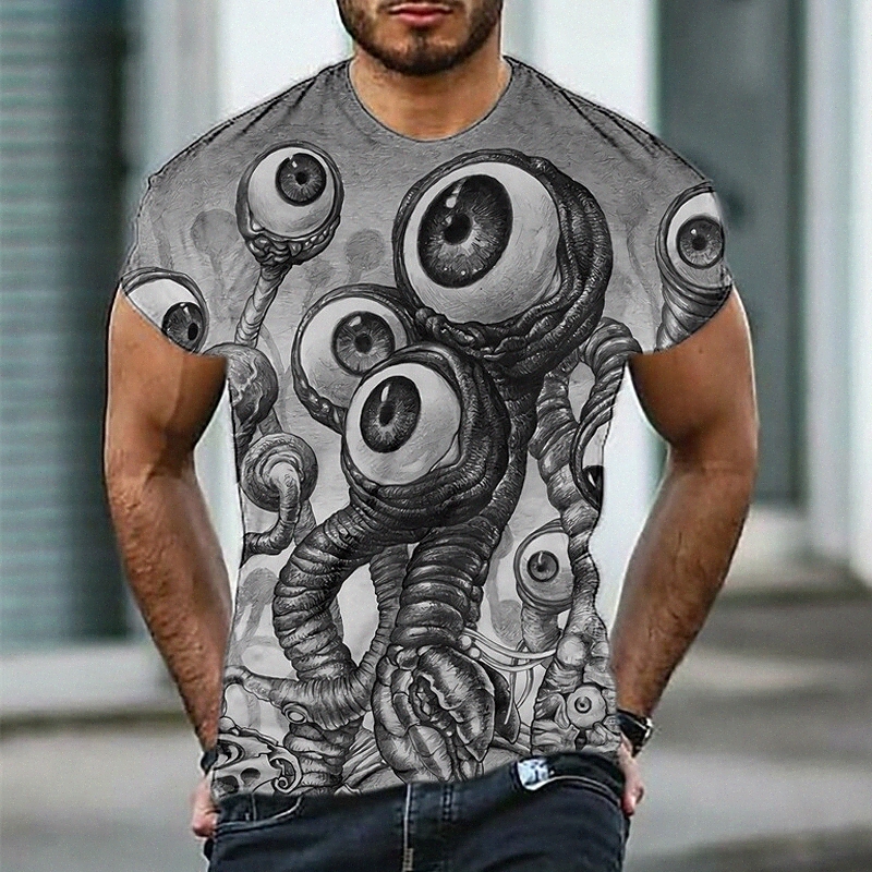 Men's T shirt 3D Print Graphic Eye Crew Neck Daily Sports Print Short Sleeve Tops Casual Classic Designer Big and Tall Gray P3rH#
