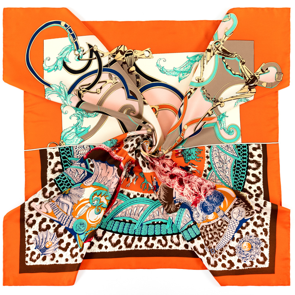 Double-Sided Hand Rolled Edge Scarf Female Foulard Satin Shawl Scarfs Belt Leopard Print Big Size 90*90cm Square Silk Hair Head Scarves