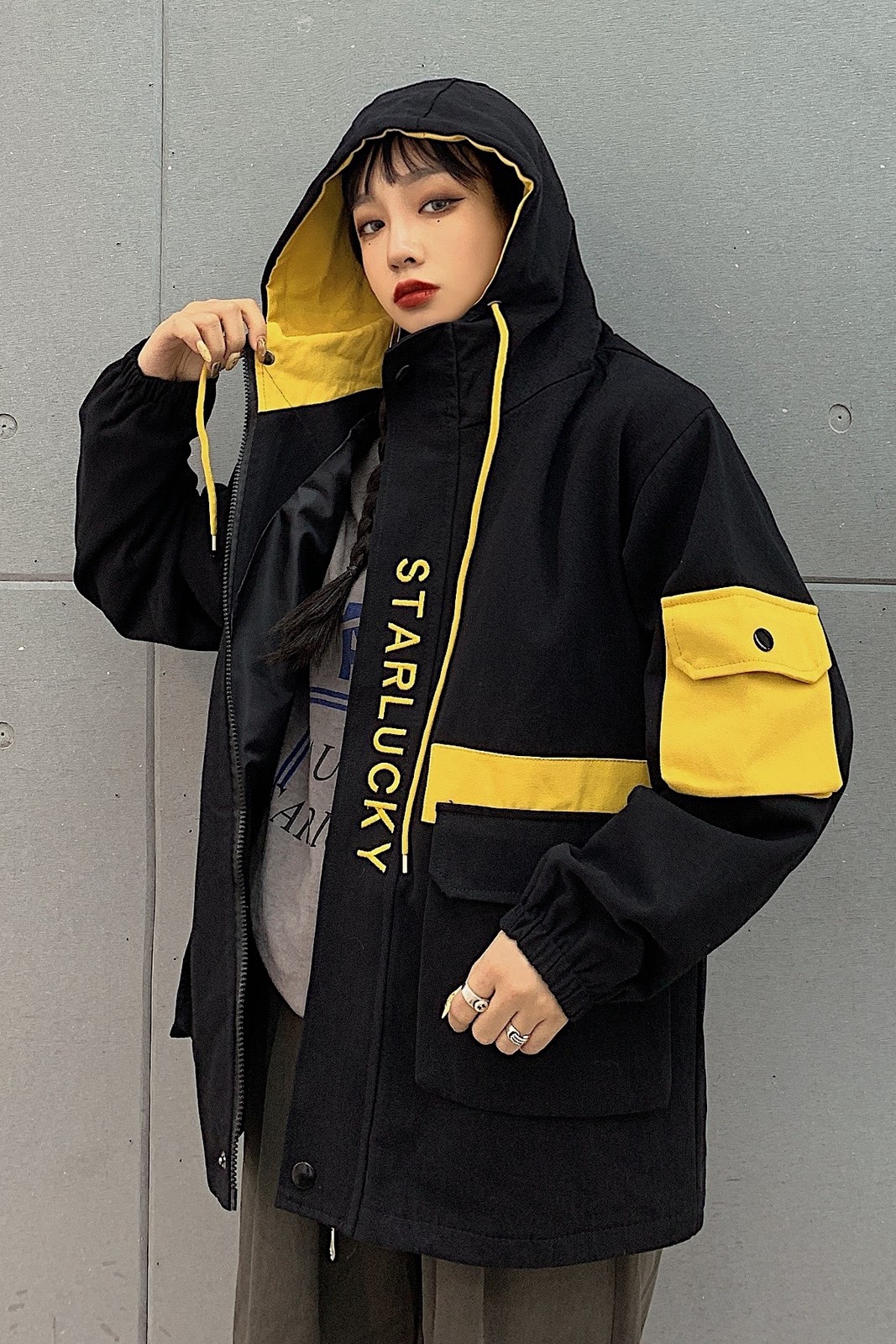 Neploe Harajuku Winter Korean Cargo Jacket Women Men Vintage Causal Hooded Coat 2019 Letter Hit Color Safari Style Jackets 55759 T200111
