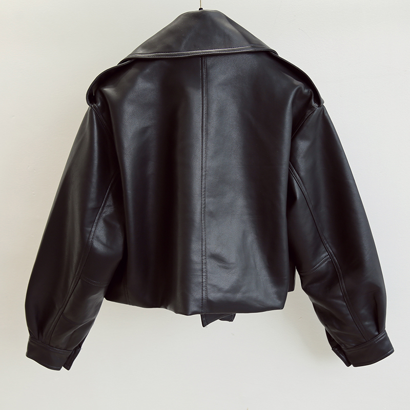 FTLZZ New Spring Women Faux Leather Jacket Biker Red White Coat Turndown Collar PU Motorcycle Jackets Loose Streetwear Outerwear 201020