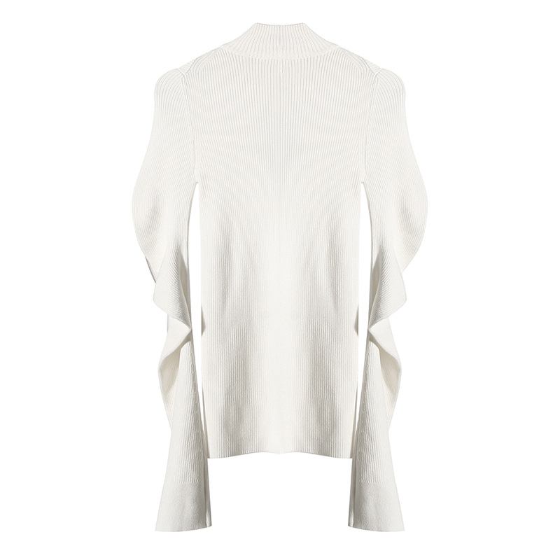 TWOTWINSTYLE Patchwork Chain Knitted Pullovers For Women Turtleneck Flared Collar Hollow Out Slim Sweater Female Fall New 201222
