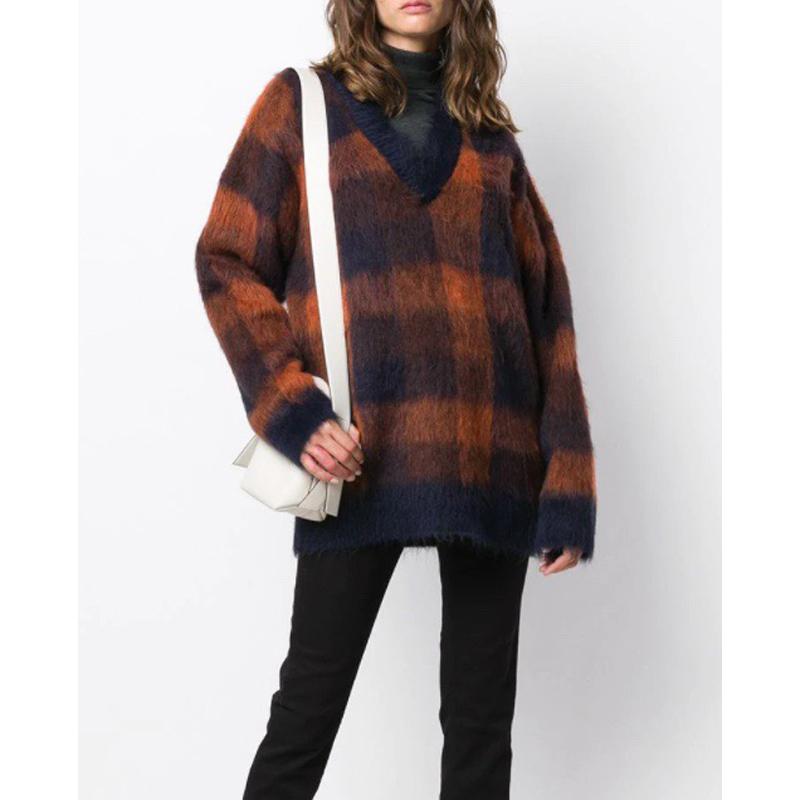 10.8 2020 Autumn Winter New Fashion V-neck Loose Long Sleeve Knitwear Women Plaid Contrast Color Mohair Pullover Sweater, As picture
10.8 2020 Autumn Winter New Fashion V-neck Loose Long Sleeve Knitwear Women Plaid Contrast Color Mohair Pullover Sweater, As picture