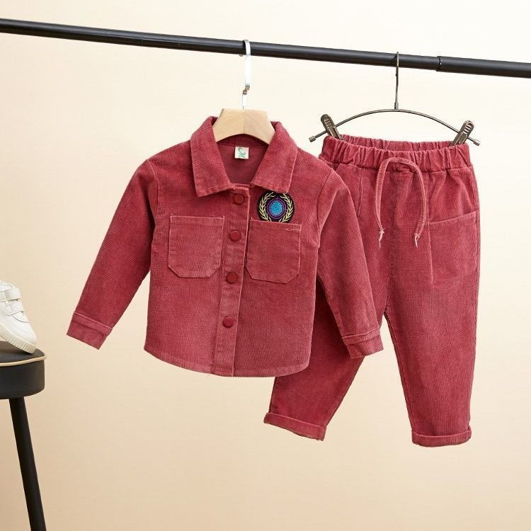 Spring Autumn Boys Girls Cardigan Clothing Set Children Corduroy Jackets Pants 2pcs Outfit Kids Casual Outdoor Clothes SetX1019