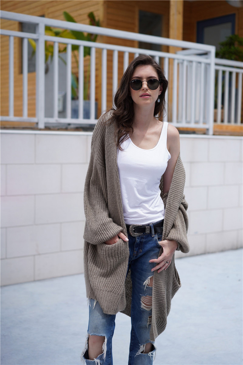 Fitshinling 2019 Winter Cardigans Outerwear Coat Pockets Orange Oversized Women's Knitted Jacket Sweater Long Cardigan Female T200815