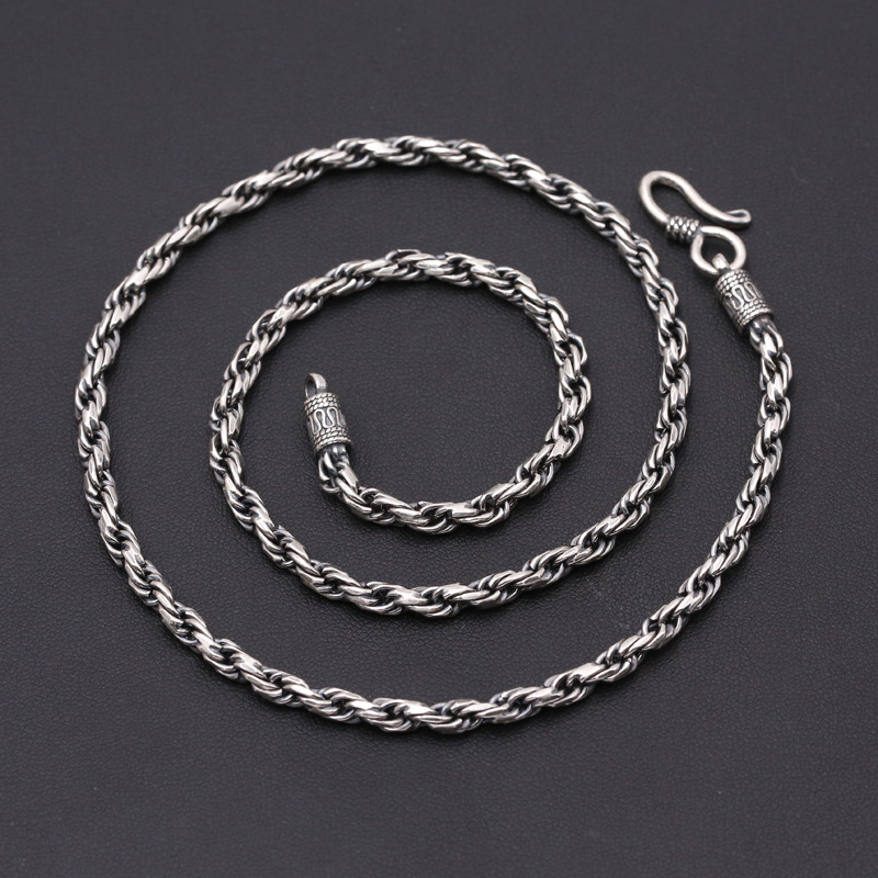 925 sterling silver jewelry handmade braided wire link chain necklace American European antique silver punk designer necklaces for men