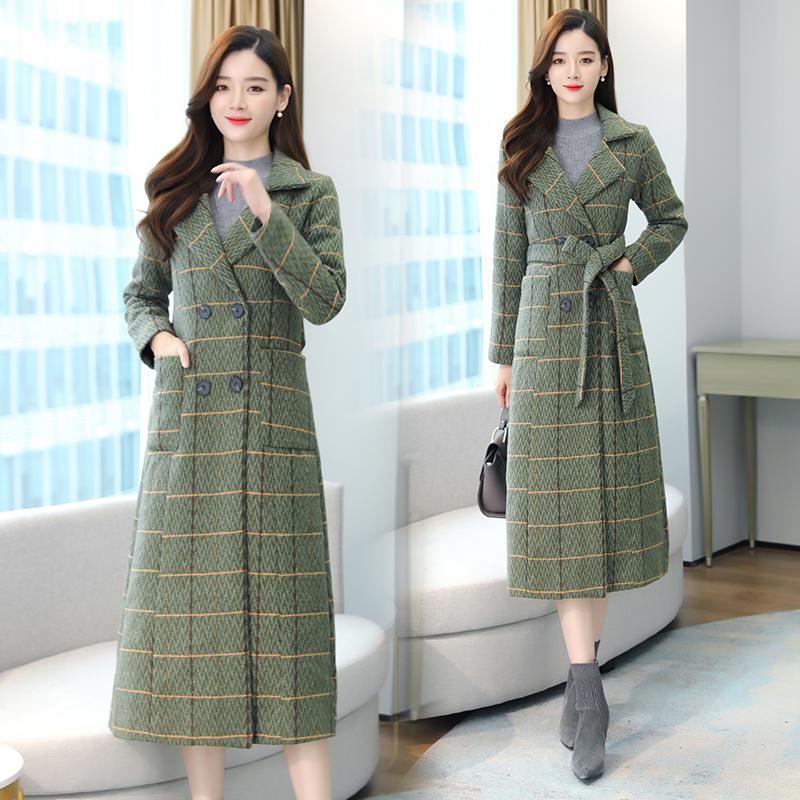 Women' Woolen Long Overcoat 2020 Winter Thicken New Lattice Ladies Long Woolen Coat Belt Slim Jacket Large Pocket Design F168, Green
Women' Woolen Long Overcoat 2020 Winter Thicken New Lattice Ladies Long Woolen Coat Belt Slim Jacket Large Pocket Design F168, Green