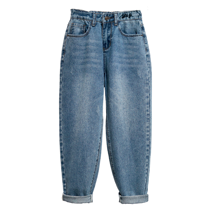 Embroidered Jeans Woman High Waist Plus Size Loose Full Length Mom Jeans Retro Blue Harem Denim Pants LJ201127