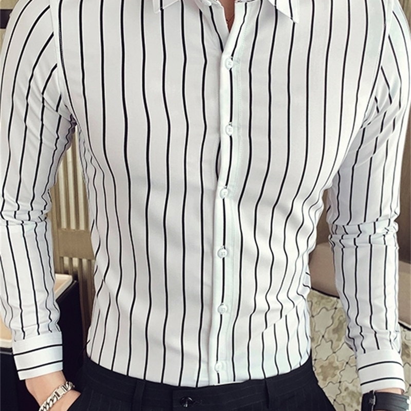 Fashion New Men Long Sleeve Shirts Male Striped Classicfit Comfort Soft Cotton Casual ButtonDown Shirt 201124