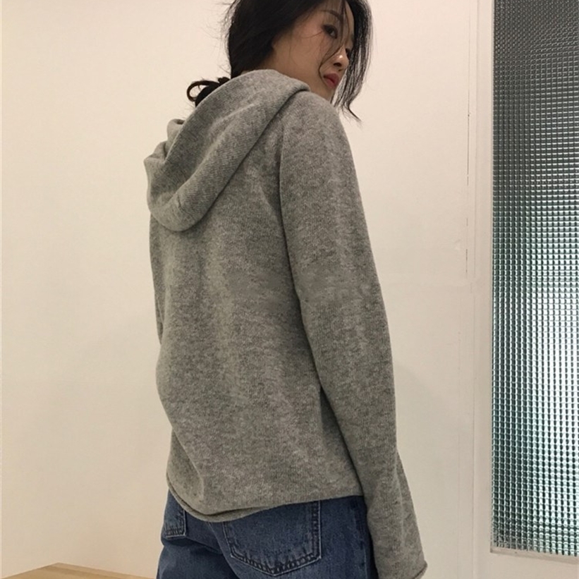Cashmere Knitted Jumpers Woman Sweater Hooded 2Colors Korean Style Hot Sale Fashion Pullover Female Woolen Knitwear Clothes Tops 201221