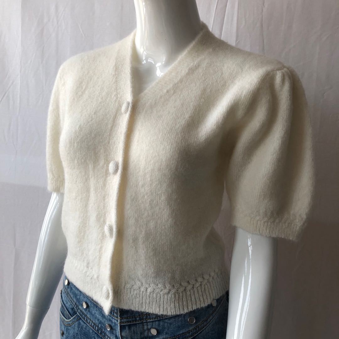 Women Sweater Early Spring New Puff Sleeve Short Sleeve Knit Mohair Sweater Cardigan 201017