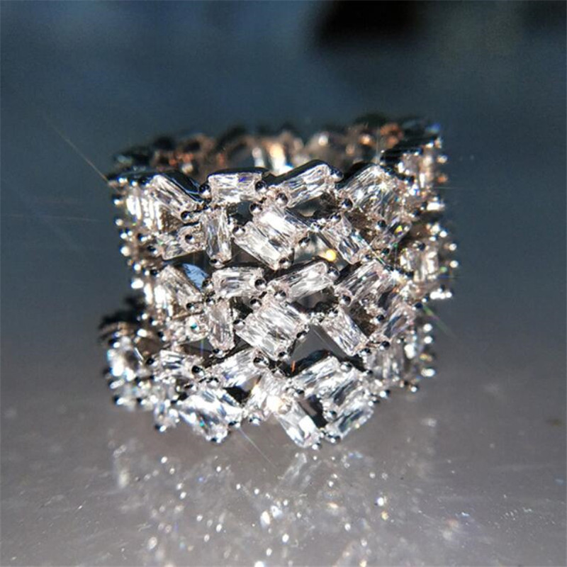 Ins Top Sell Sparkling Choucong Simple Fashion Jewelry 925 Sterling Silver T Princess Cut White Topaz CZ Diamond Gemstone Women Wedding Ring