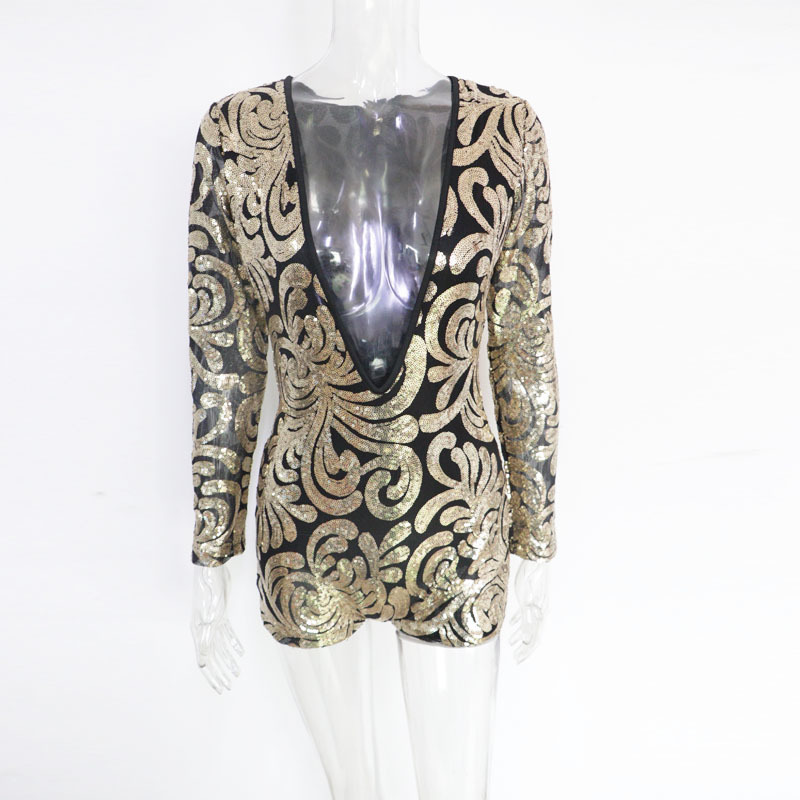 Beyprern Glitter Queen Glam Sequins Romper Womens Sexy Deep V Neck Sequins Short Jumpsuit Overalls Night Out Fitted Playsuits T200704