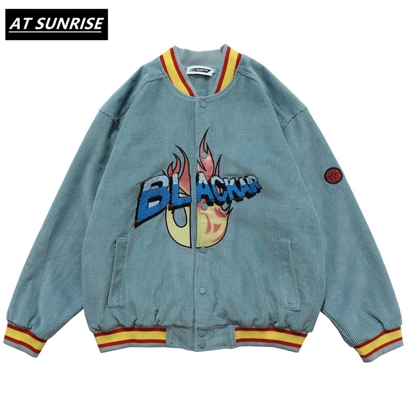Harajuku corduroys V-Neck Baseball Jacket Men Towel embroidery Casual Hip Hop Mens cotton Jacket Fashion Coat Streetwear tops 201118