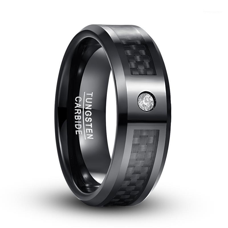 Wedding Rings Black Carbon Fiber Oblique Angle Tungsten Steel Men Electroplated Polished Crystal Band Female Jewelry1
