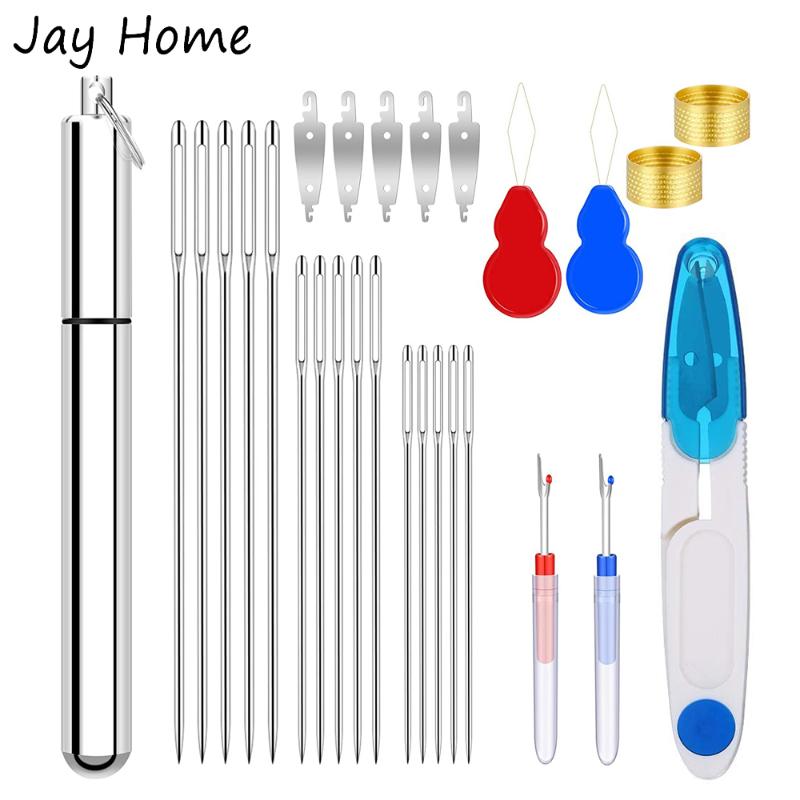 28Pcs Sewing Kits Large Eye Sewing Embroidery Needle & Needle Threader & Thimble Yarn Knitting Needles for DIY Craft
28Pcs Sewing Kits Large Eye Sewing Embroidery Needle & Needle Threader & Thimble Yarn Knitting Needles for DIY Craft