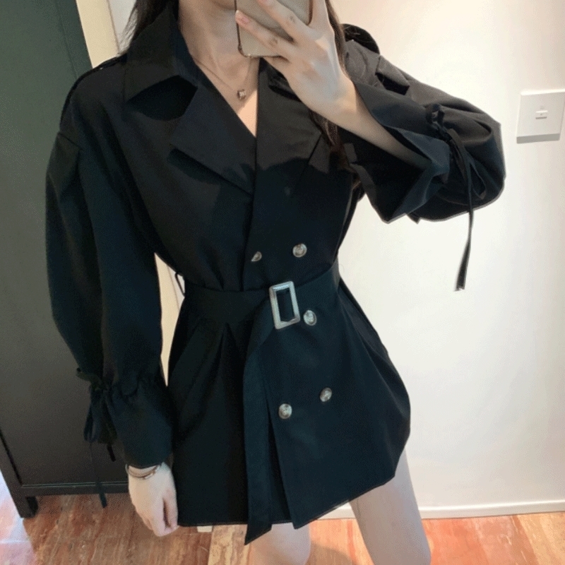 Longsleeved trench coat women's short new Korean loose loose overalls coat waist 201111