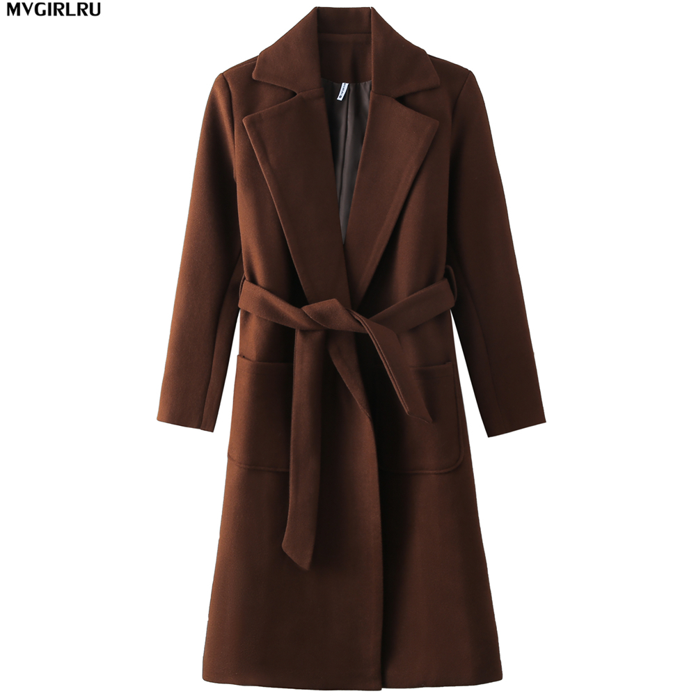 MVGIRLRU Women's coats wool&blends women's parkas pockets belted Jackets Brown Coffee black pink Outerwear 201112