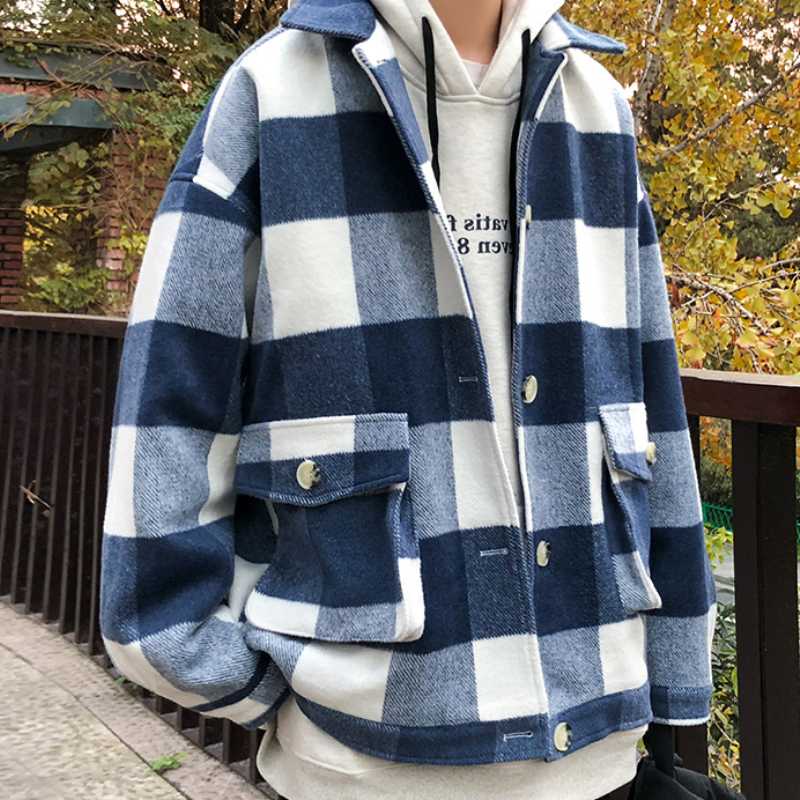 2020 new autumn and winter blue plaid short woolen coat men's loose lapel windbreaker warm and comfortable thick coat
2020 new autumn and winter blue plaid short woolen coat men's loose lapel windbreaker warm and comfortable thick coat